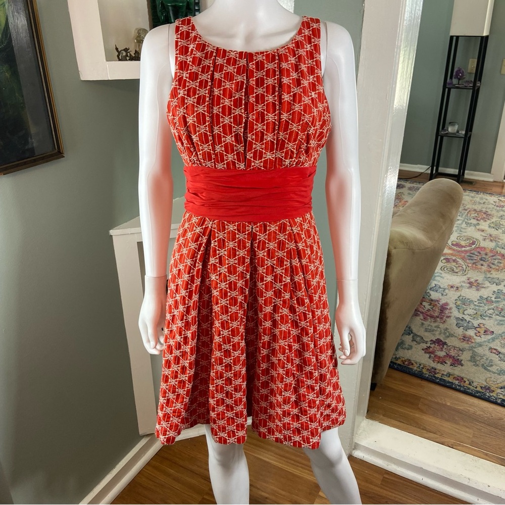 Red Patterned Sleeveless Fit-and-Flare Dress